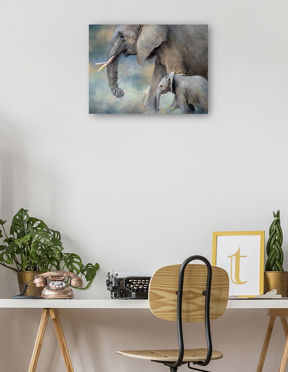 Cuadro decorativo Familia de Elefantes técnica mixta Vida Silvestre 3