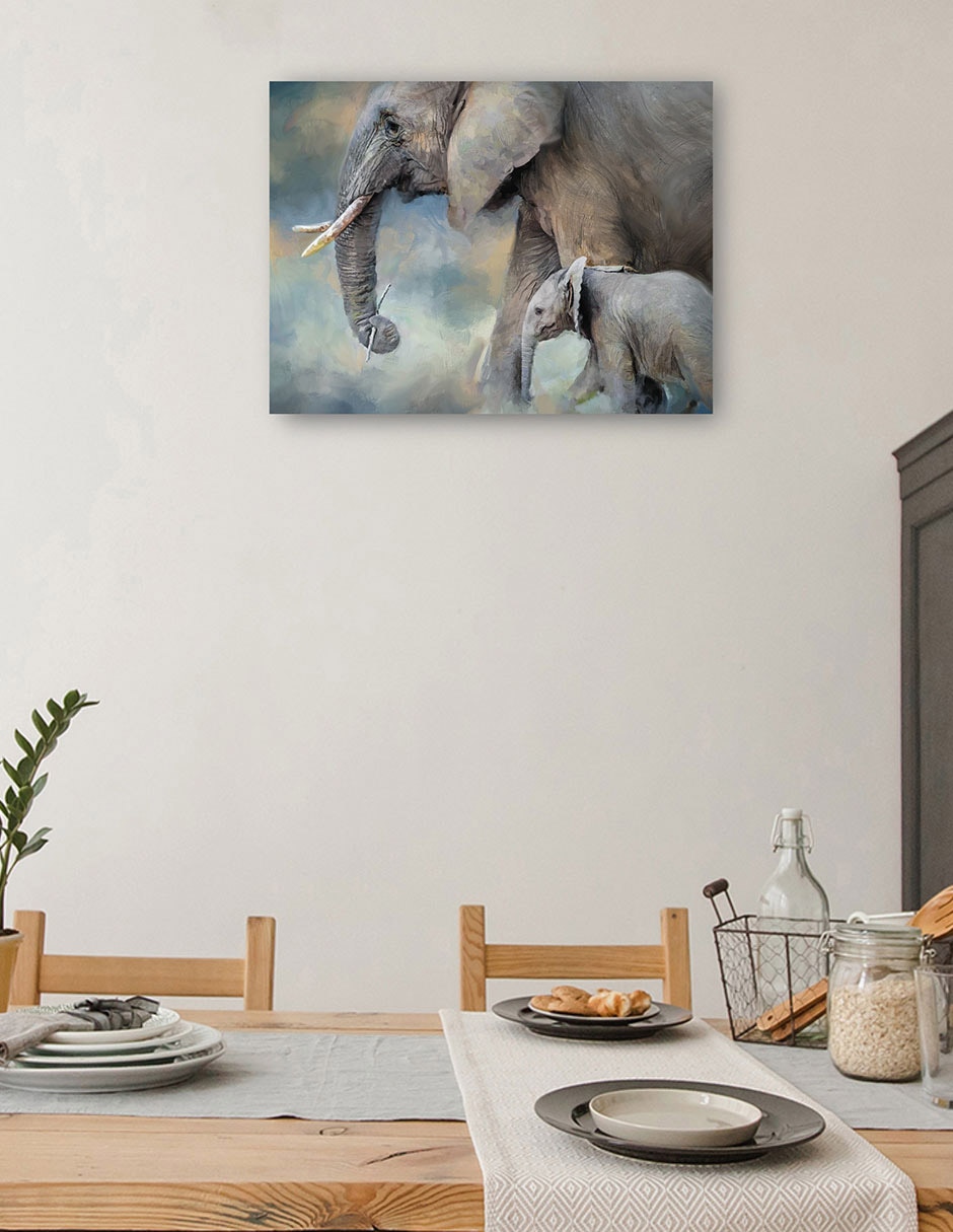 Cuadro decorativo Familia de Elefantes técnica mixta Vida Silvestre 4