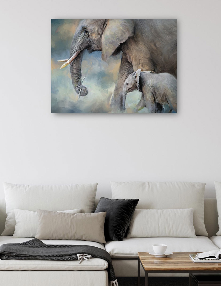 Cuadro decorativo Familia de Elefantes técnica mixta Vida Silvestre 5
