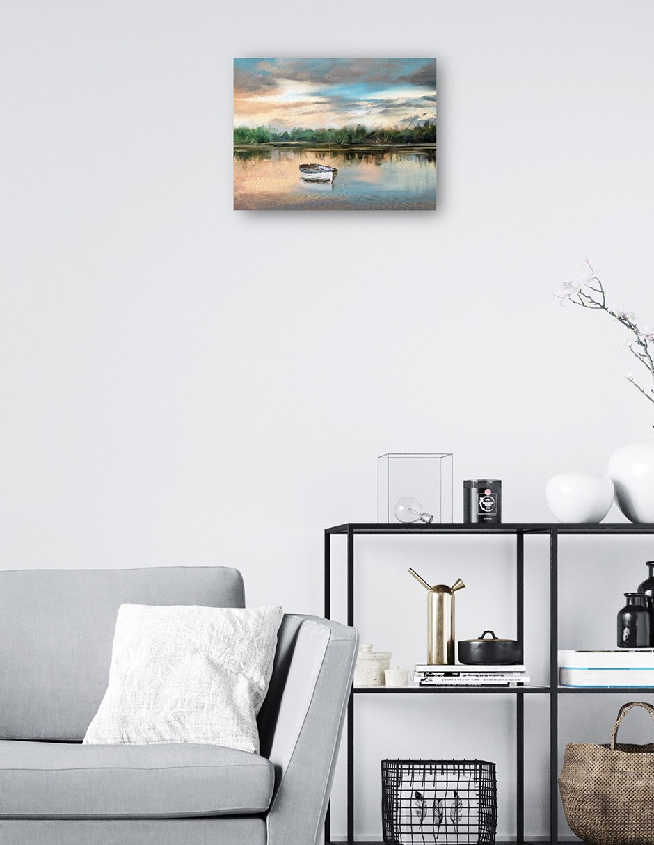 Cuadro decorativo Bote de remos junto al lago técnica mixta Lagos 3