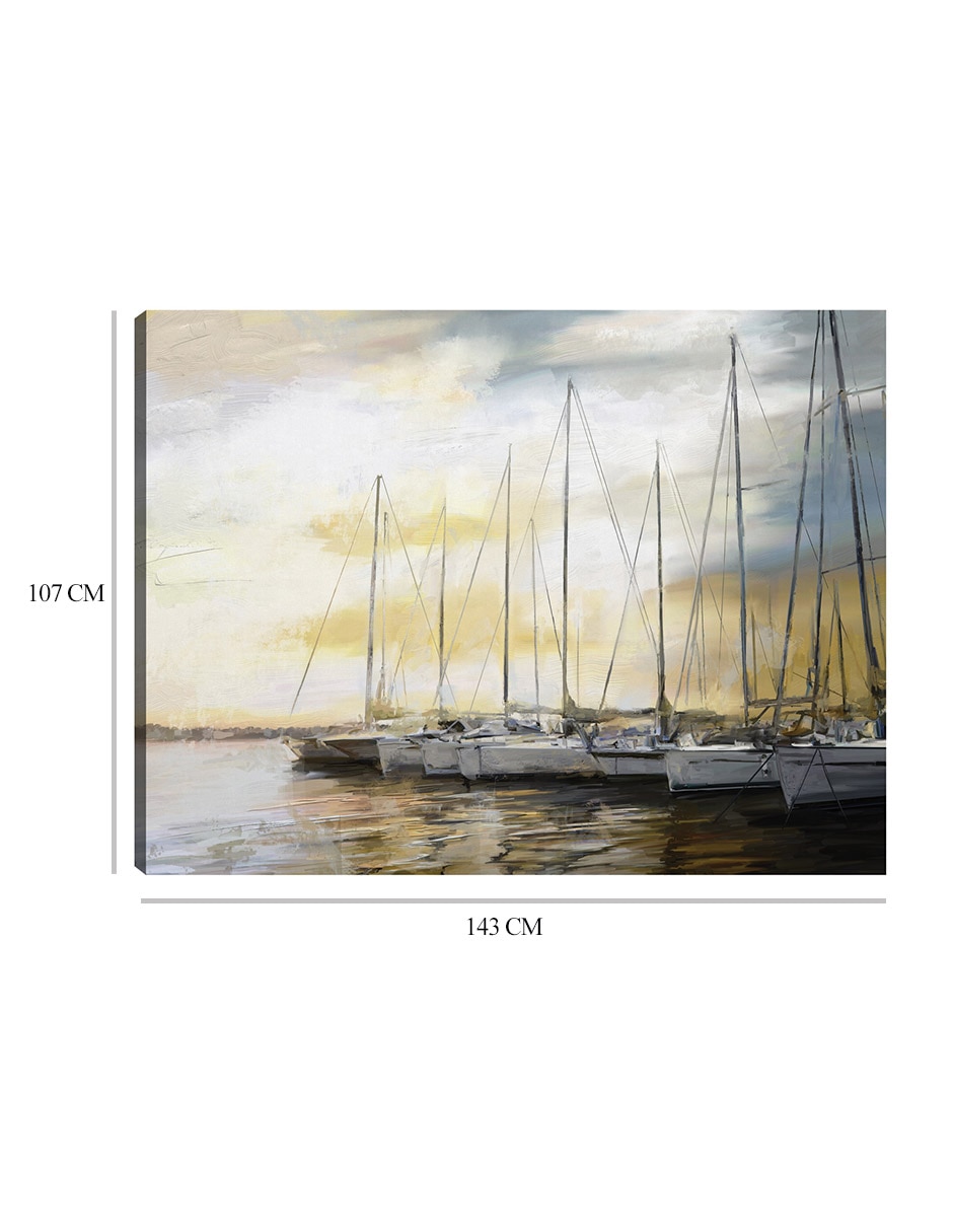 Cuadro decorativo Puerto al atardecer técnica mixta Navegación 2