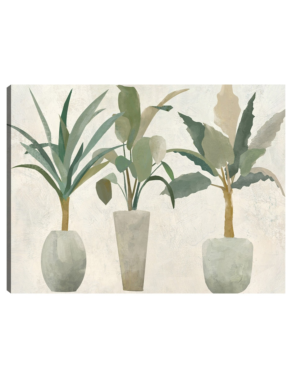 Cuadro decorativo Trío verde técnica mixta Macetas