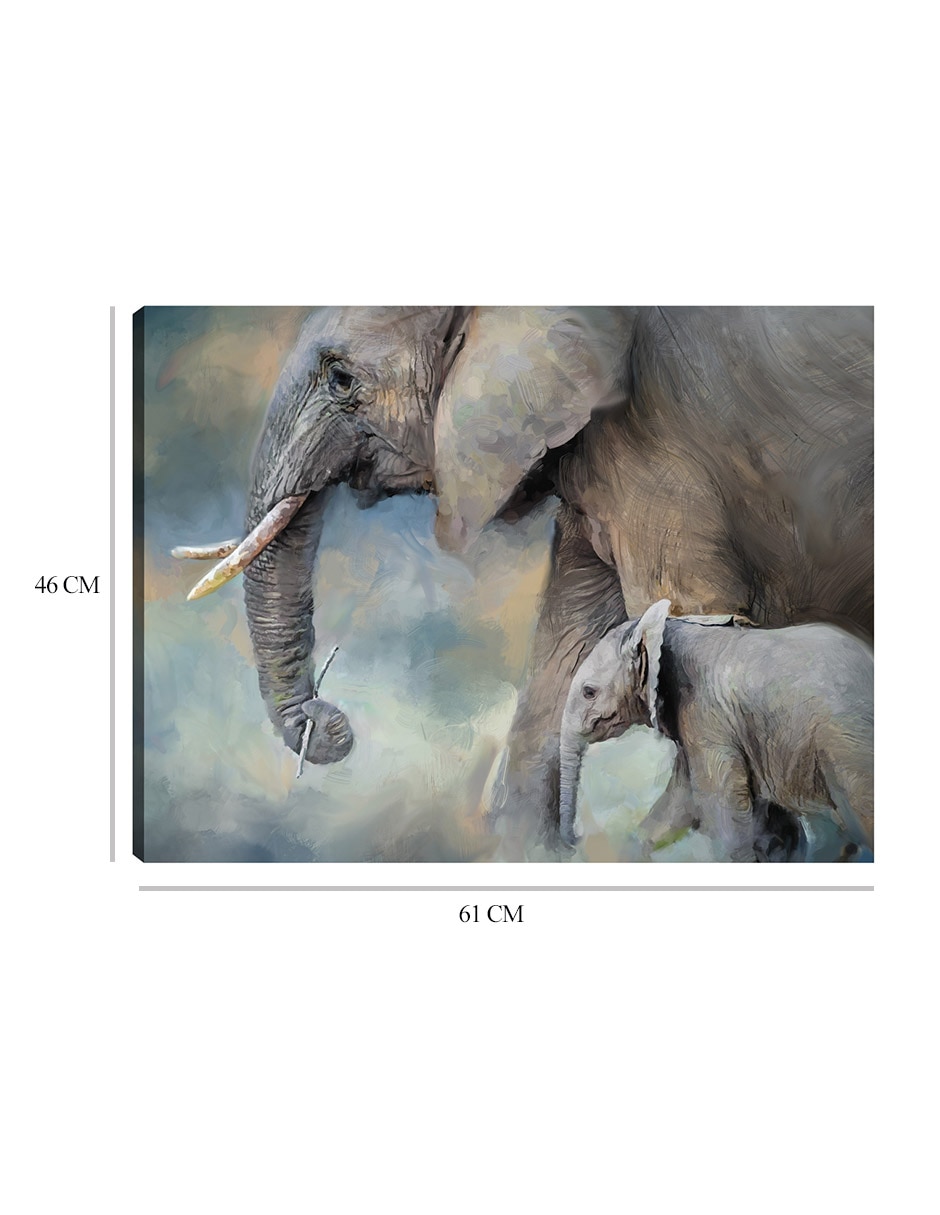 Cuadro decorativo Familia de elefantes técnica mixta Vida Silvestre 3