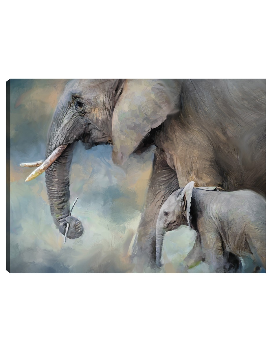 Cuadro decorativo Familia de elefantes técnica mixta Vida Silvestre