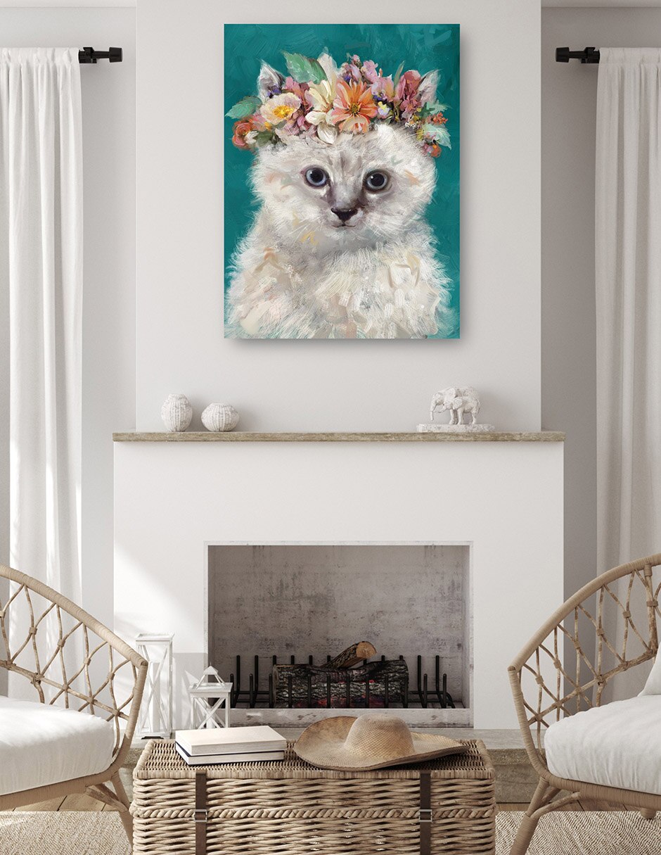 Cuadro decorativo Gatito del poder de la Flor I técnica mixta Arreglo Floral 5