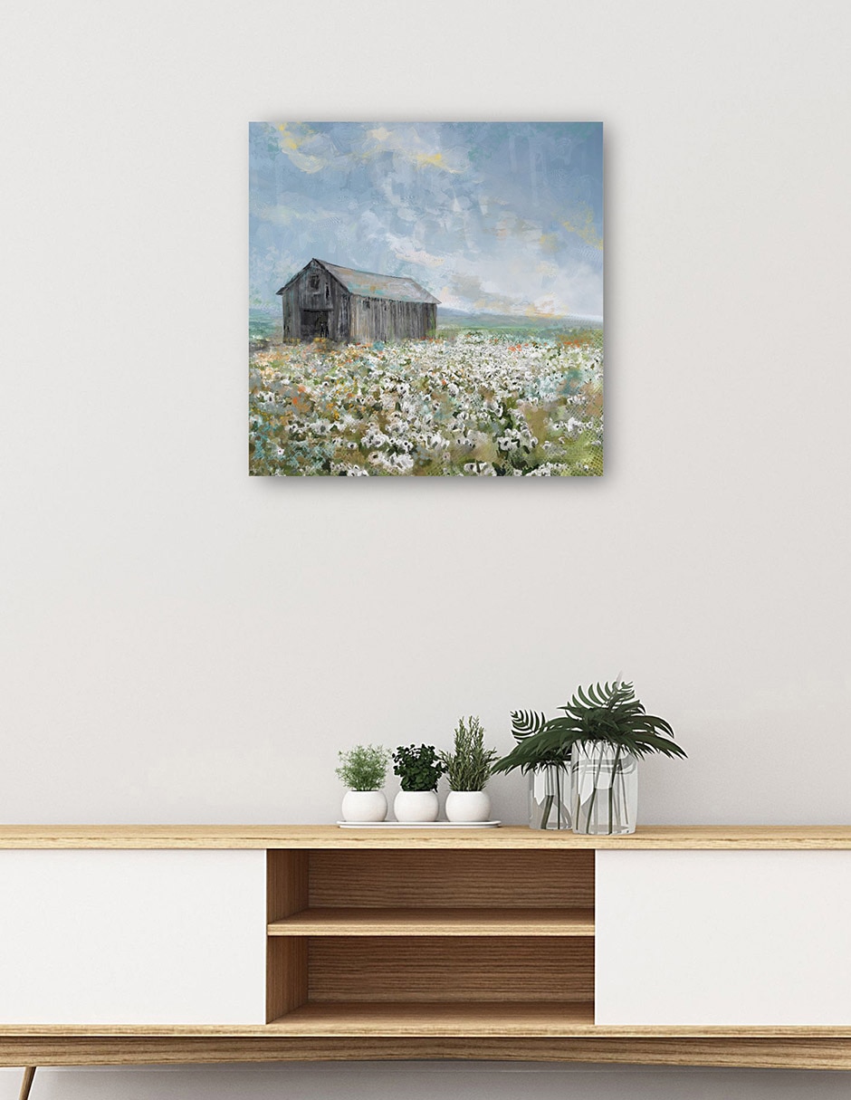 Cuadro decorativo Granero con amapolas blancas técnica mixta Primavera 5