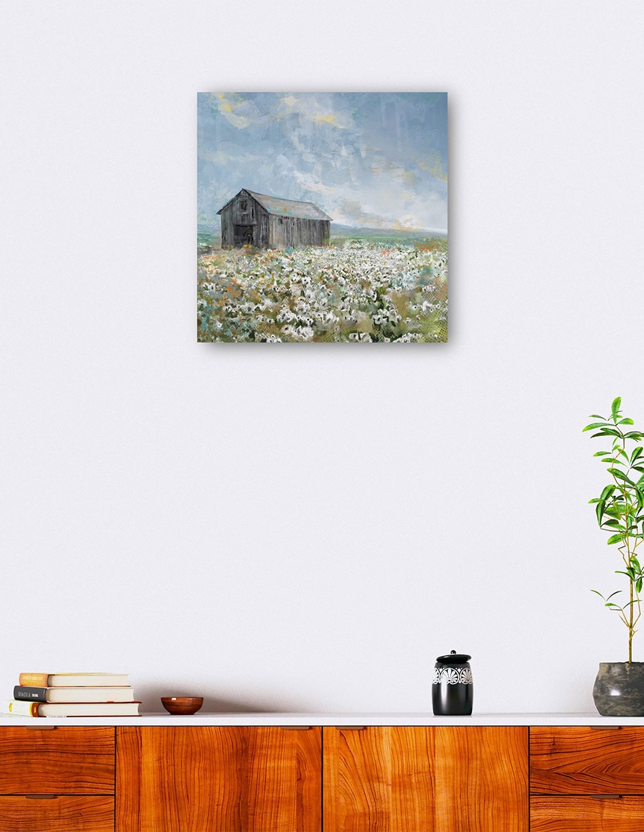 Cuadro decorativo Granero con amapolas blancas técnica mixta Primavera 6