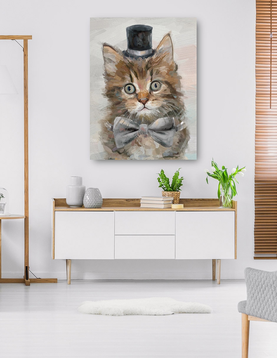 Cuadro decorativo Gatos con sombrero de copa IV técnica mixta Animales Domésticos 6