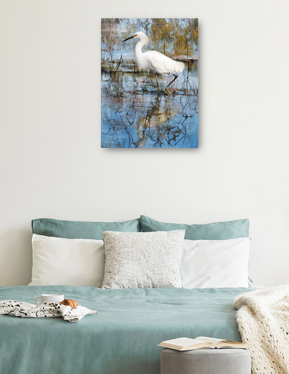 Cuadro decorativo Garceta blanca técnica mixta Aves Silvestres 3