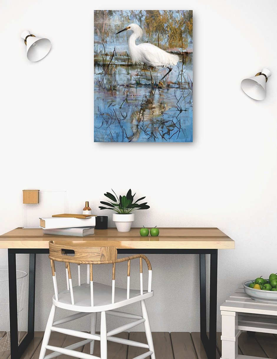 Cuadro decorativo Garceta blanca técnica mixta Aves Silvestres 4