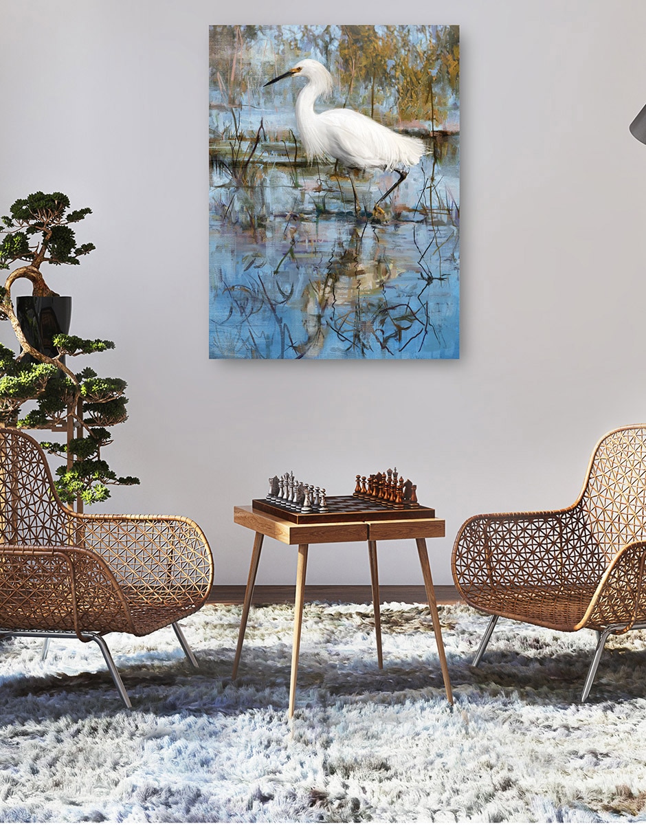 Cuadro decorativo Garceta blanca técnica mixta Aves Silvestres 5