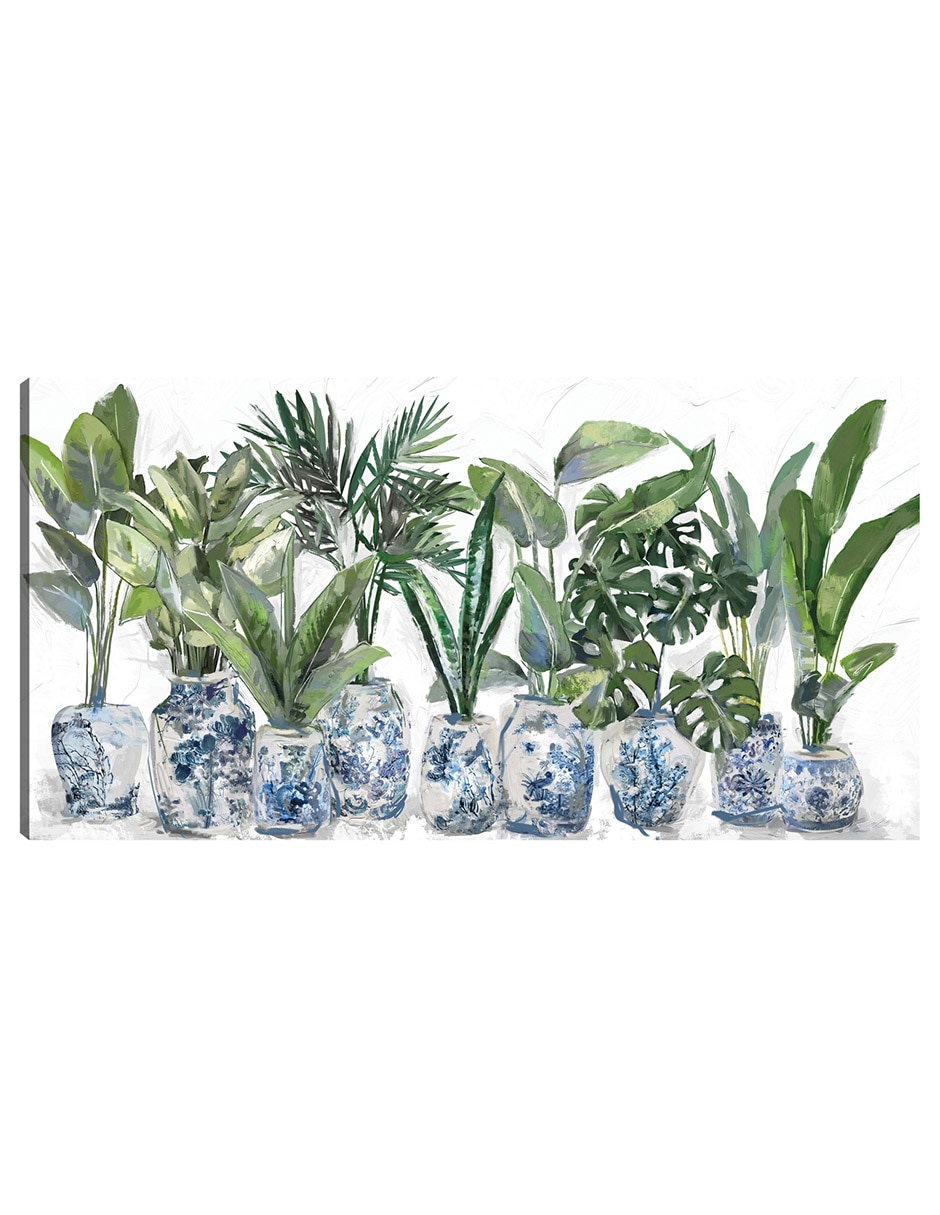 Cuadro decorativo Jardín chinoiserie técnica mixta Macetas