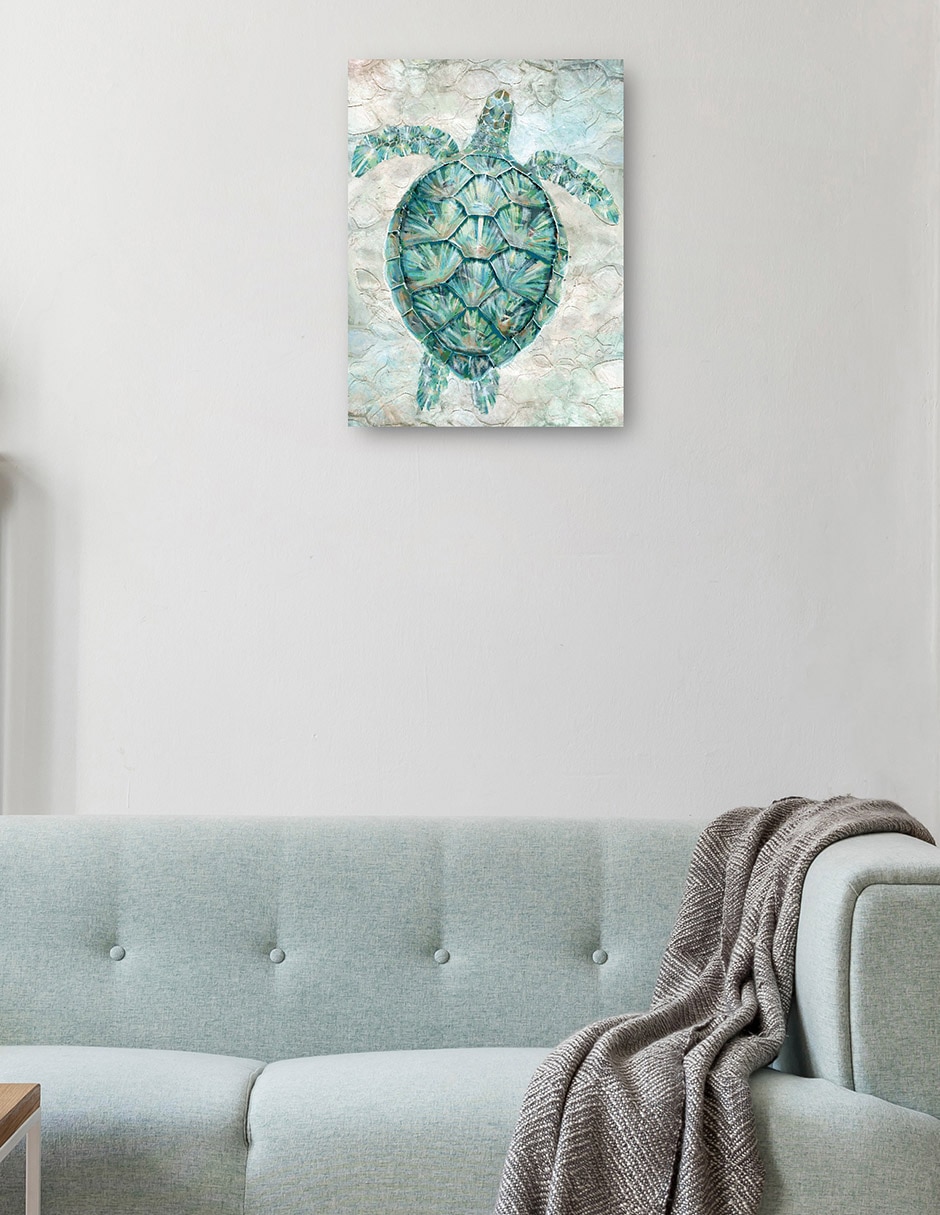 Cuadro decorativo Mosaico de tortugas marinas verde azulado técnica mixta Animales Marinos 2