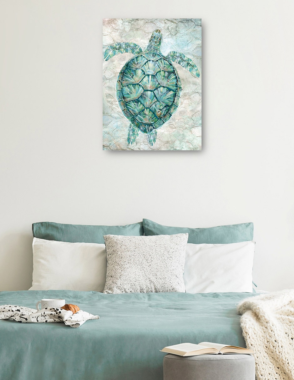 Cuadro decorativo Mosaico de tortugas marinas verde azulado técnica mixta Animales Marinos 3