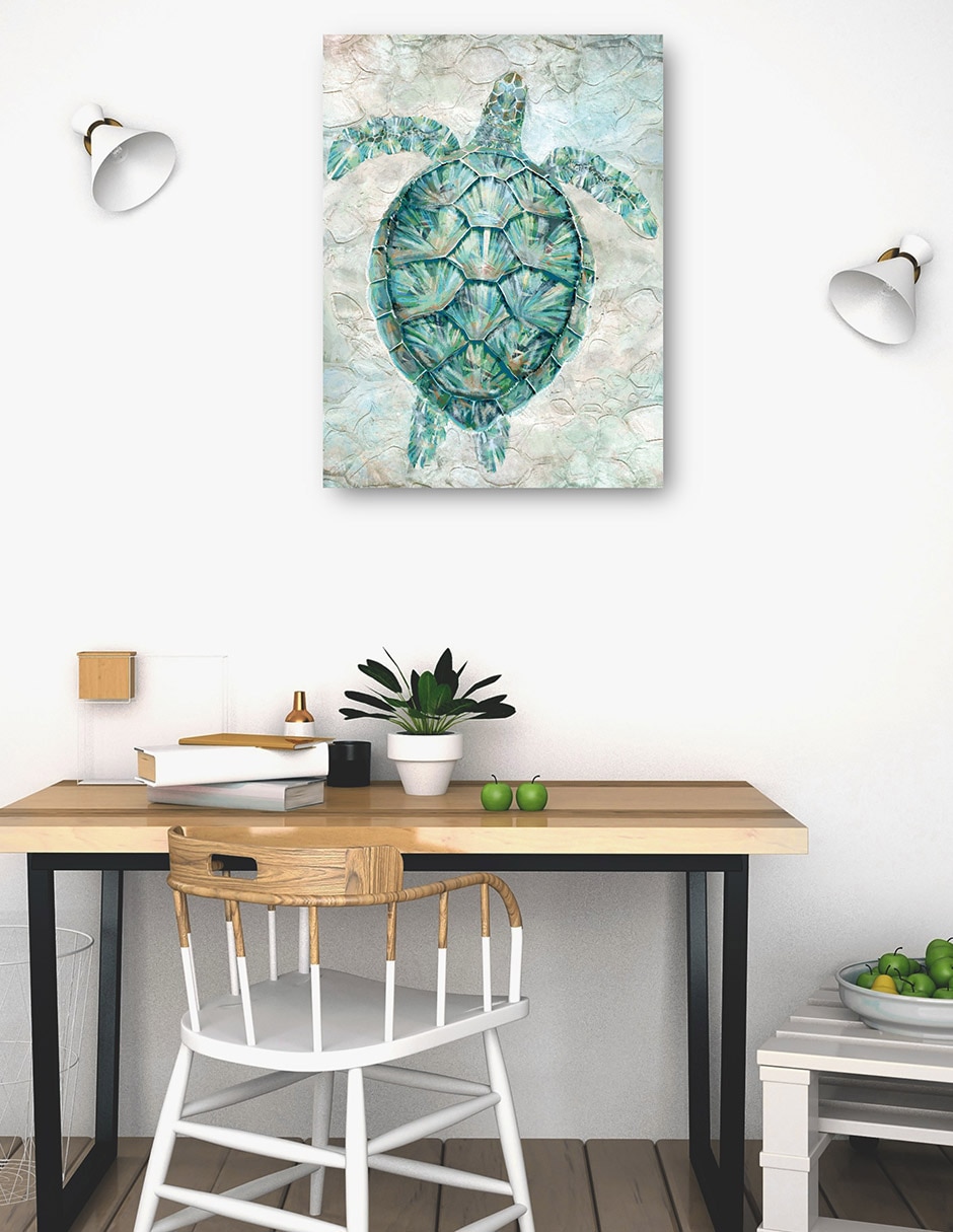 Cuadro decorativo Mosaico de tortugas marinas verde azulado técnica mixta Animales Marinos 4