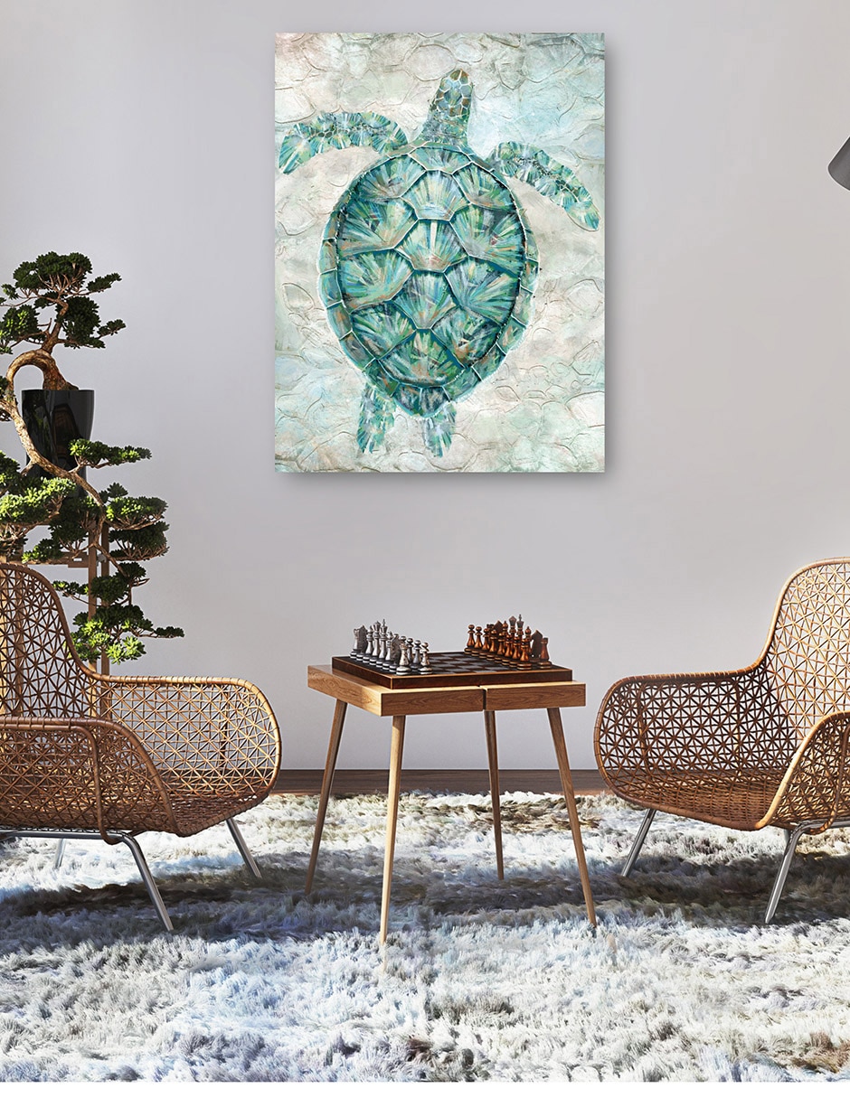 Cuadro decorativo Mosaico de tortugas marinas verde azulado técnica mixta Animales Marinos 5
