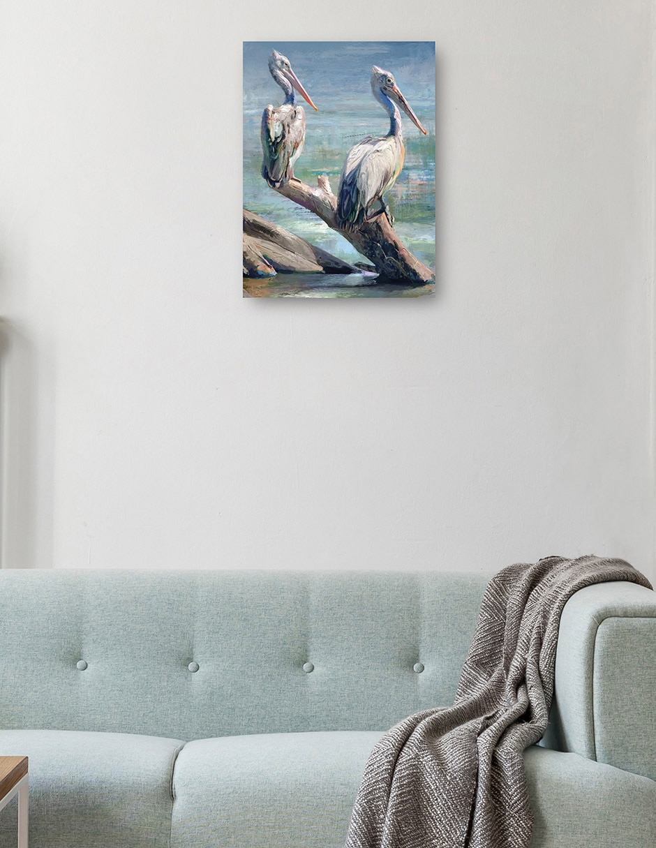 Cuadro decorativo Par de pelícanos técnica mixta Playas 3