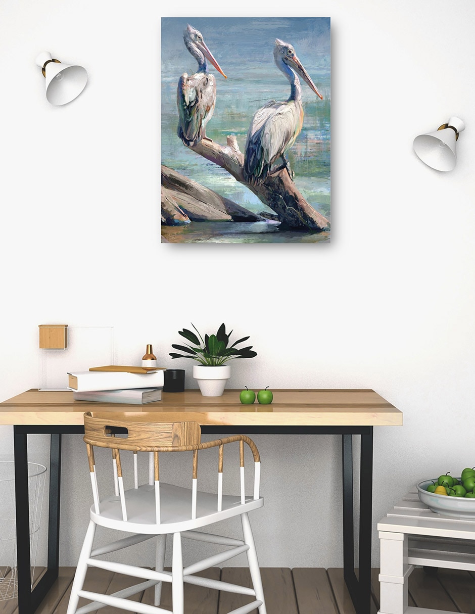 Cuadro decorativo Par de pelícanos técnica mixta Playas 5