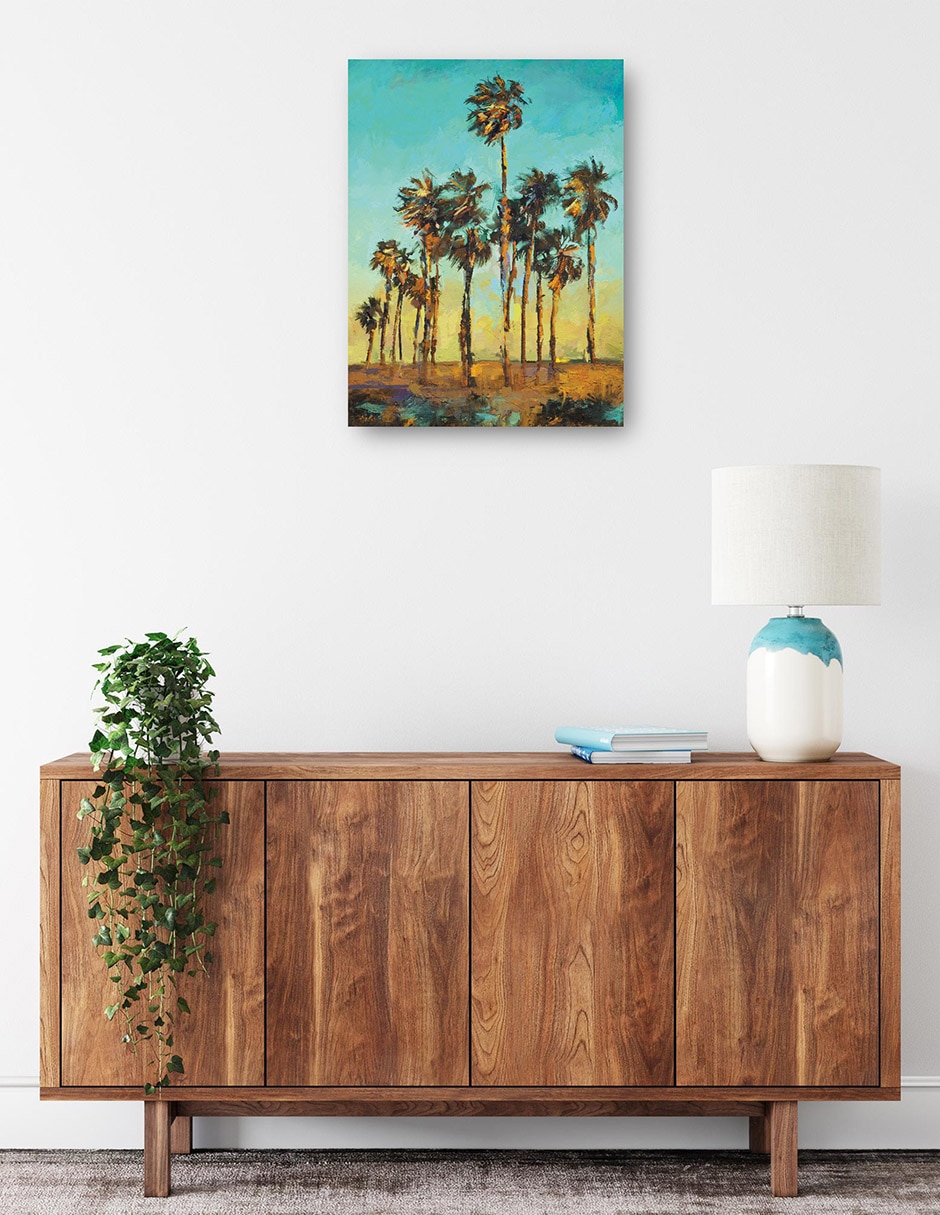 Cuadro decorativo Palmas de la tarde técnica mixta Trópico 2
