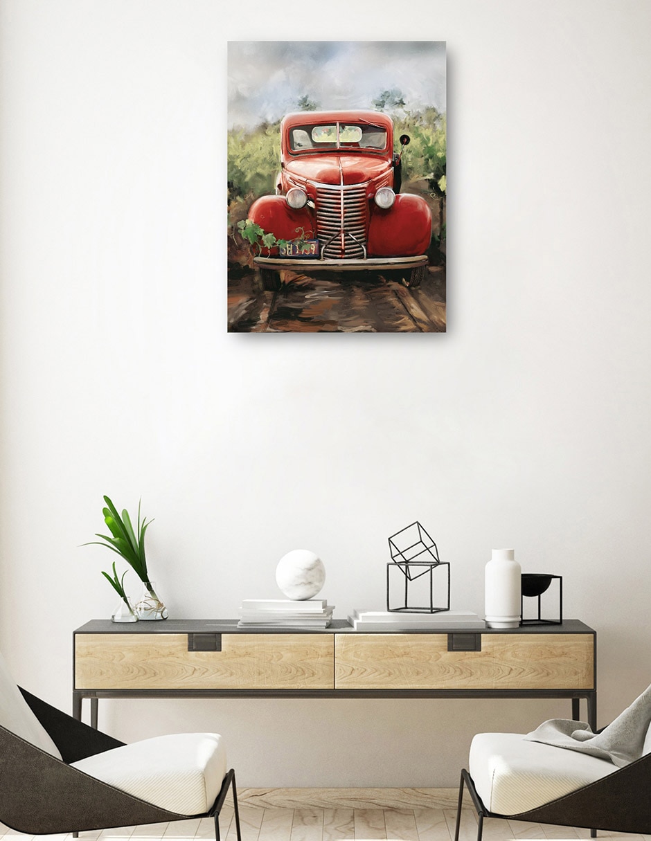 Cuadro decorativo Pequeño camión rojo técnica mixta Campos 4