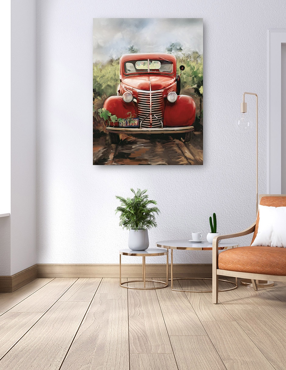 Cuadro decorativo Pequeño camión rojo técnica mixta Campos 7