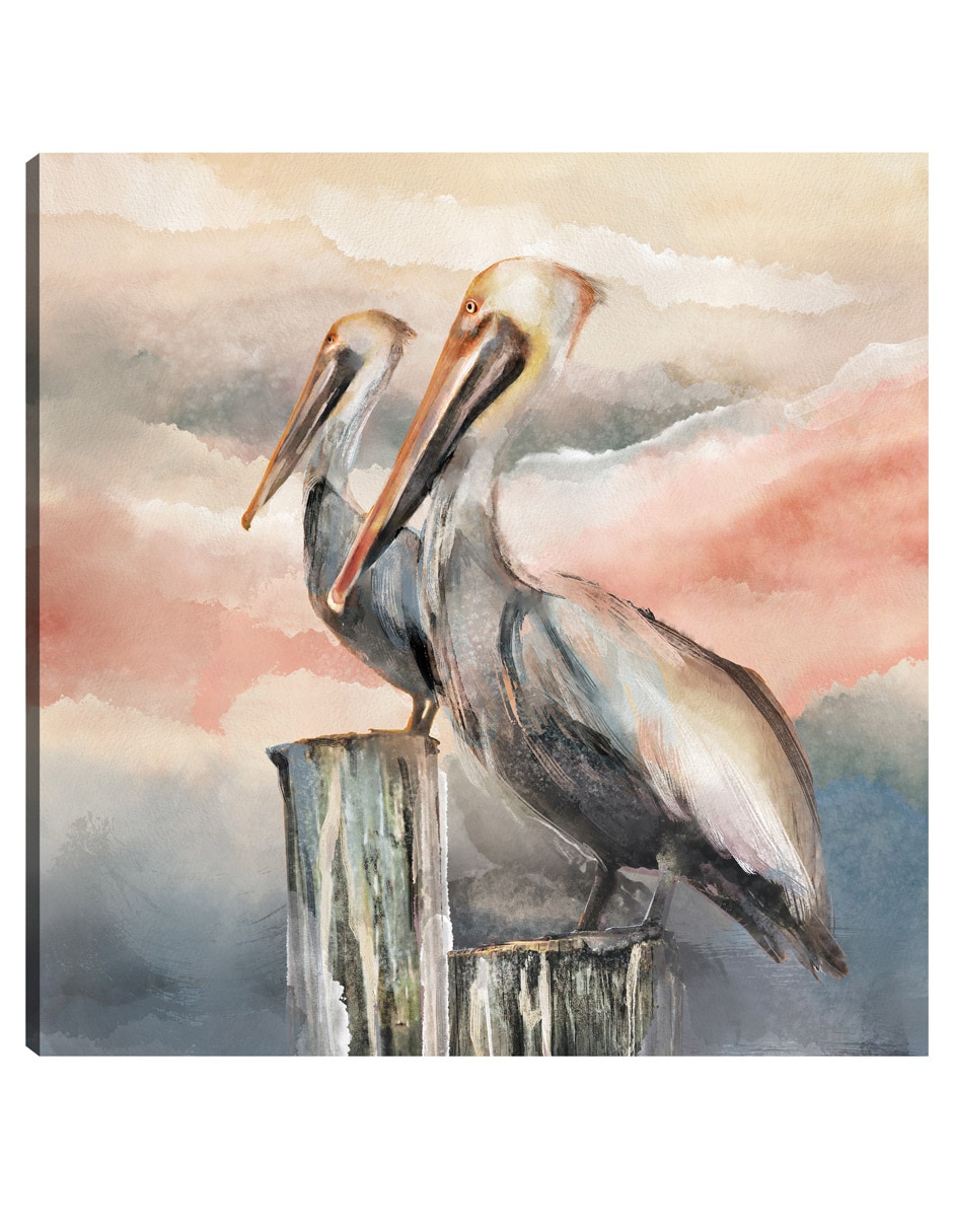 Cuadro decorativo Pelícanos al atardecer técnica mixta Aves Silvestres