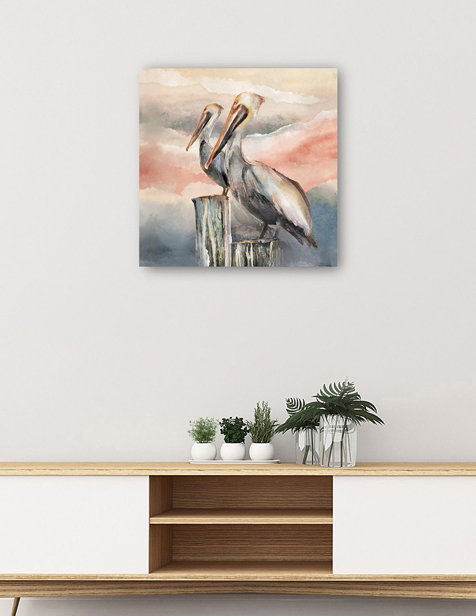 Cuadro decorativo Pelícanos al atardecer técnica mixta Aves Silvestres 5