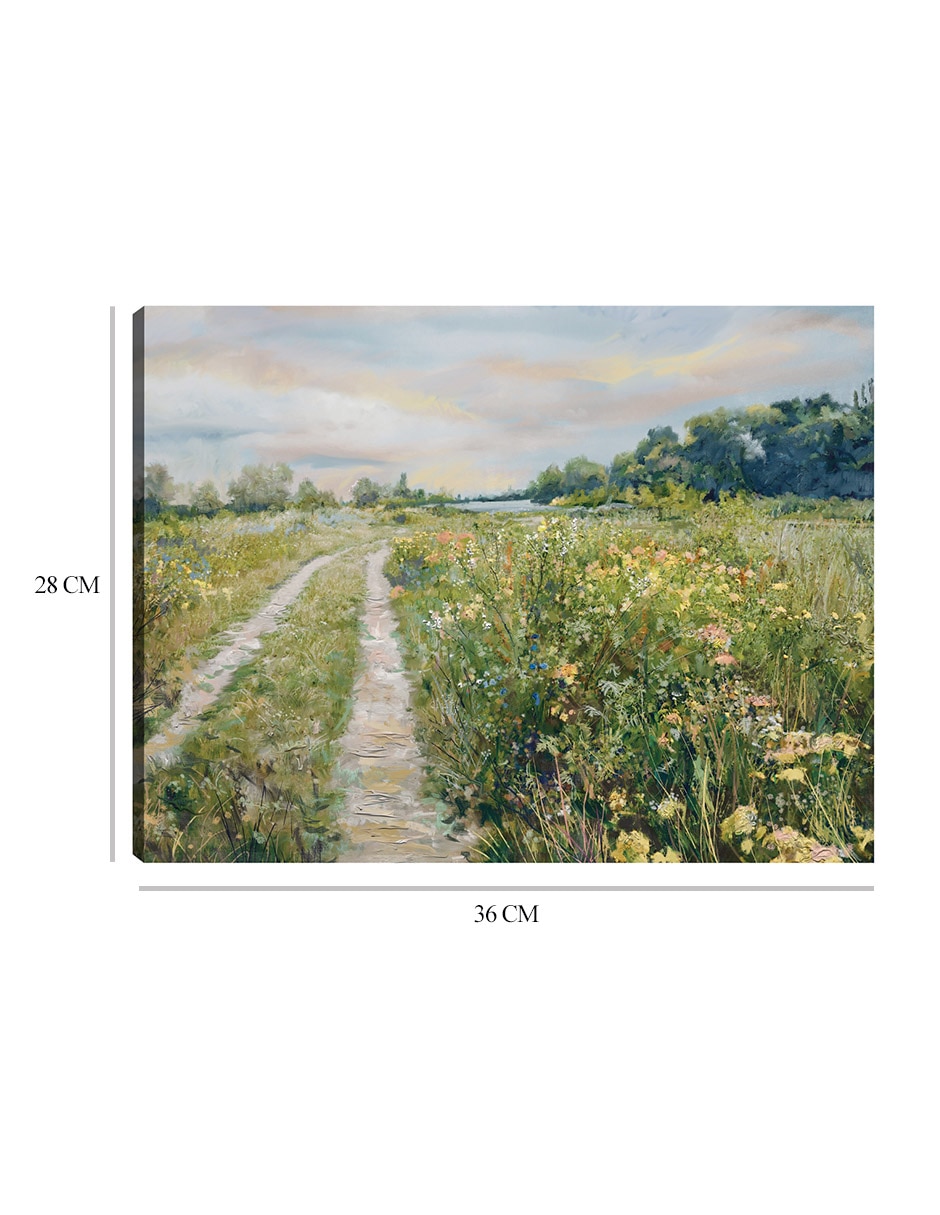Cuadro decorativo Pradera junto al lago técnica mixta Caminos 2