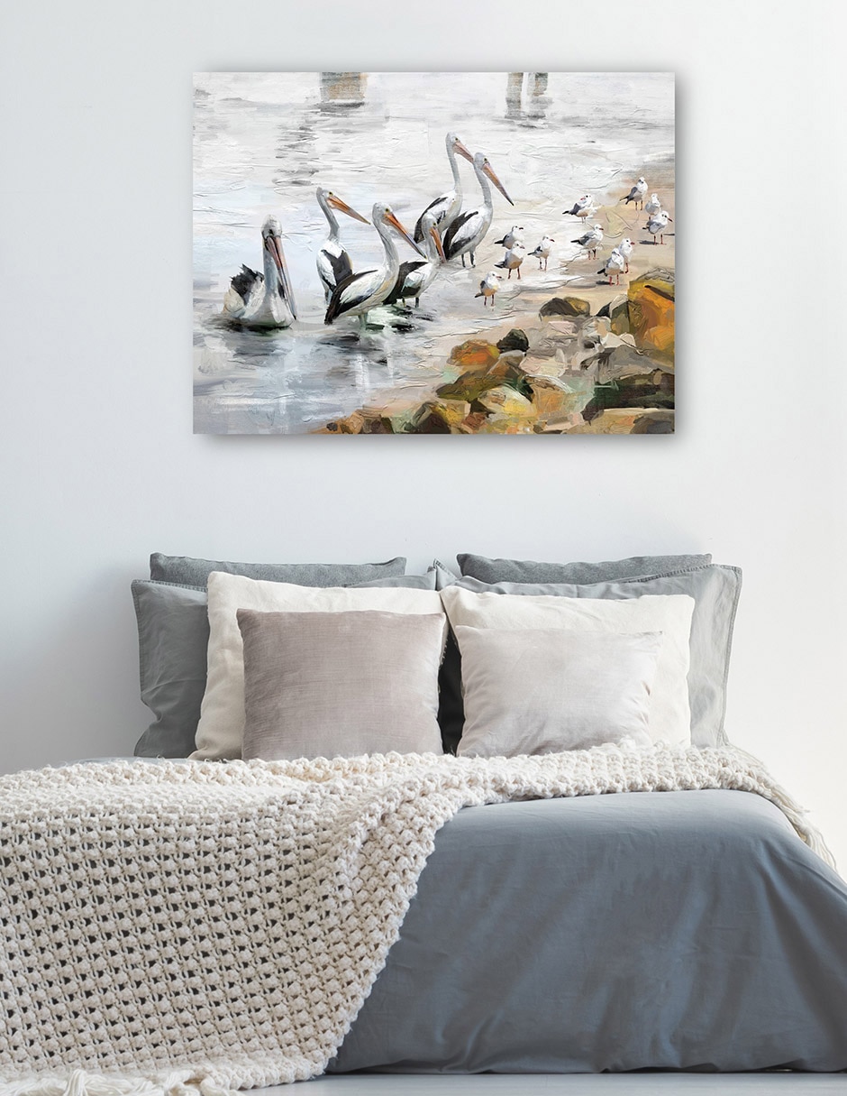Cuadro decorativo Playa pelícano técnica mixta Aves Silvestres 5