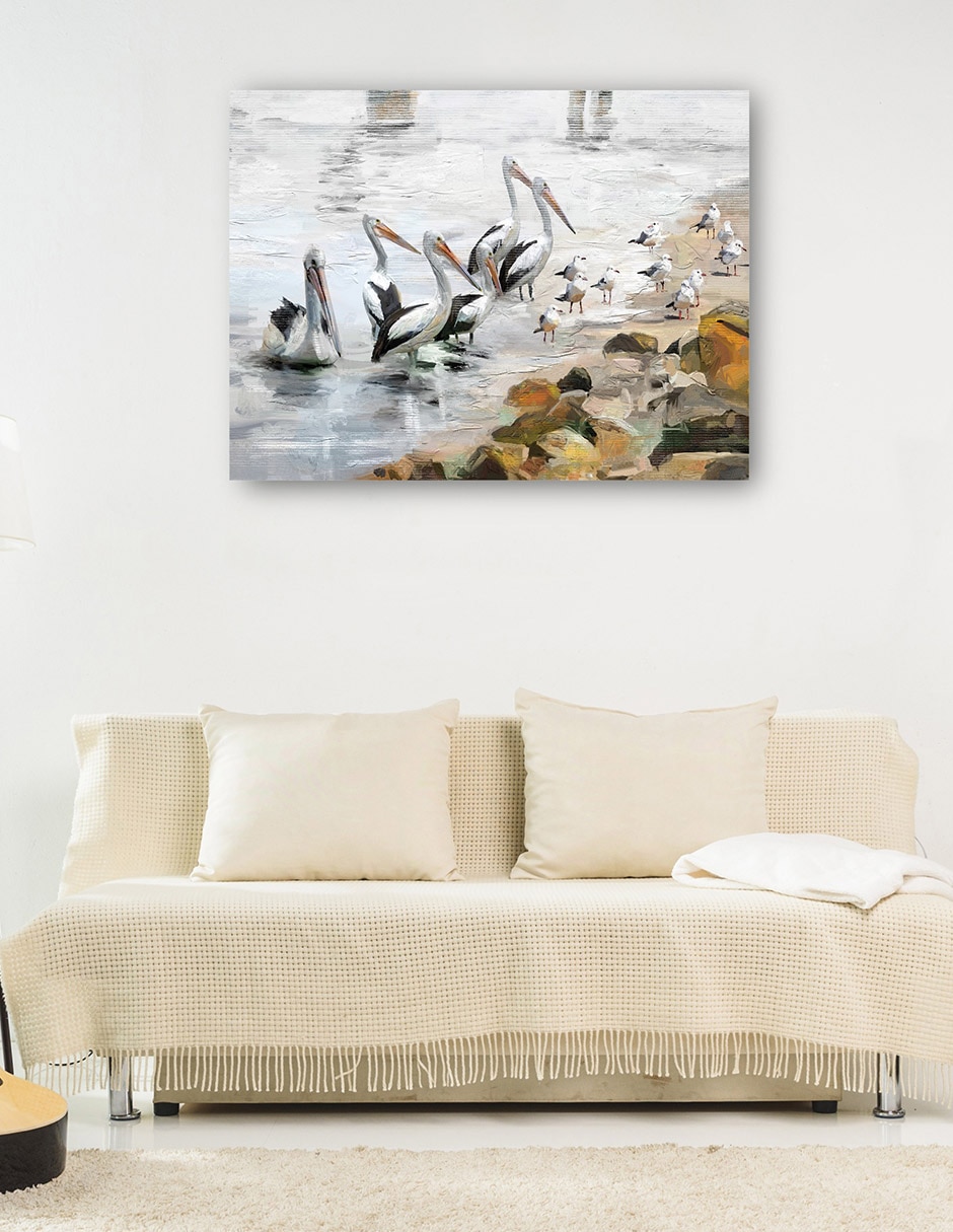 Cuadro decorativo Playa pelícano técnica mixta Aves Silvestres 6