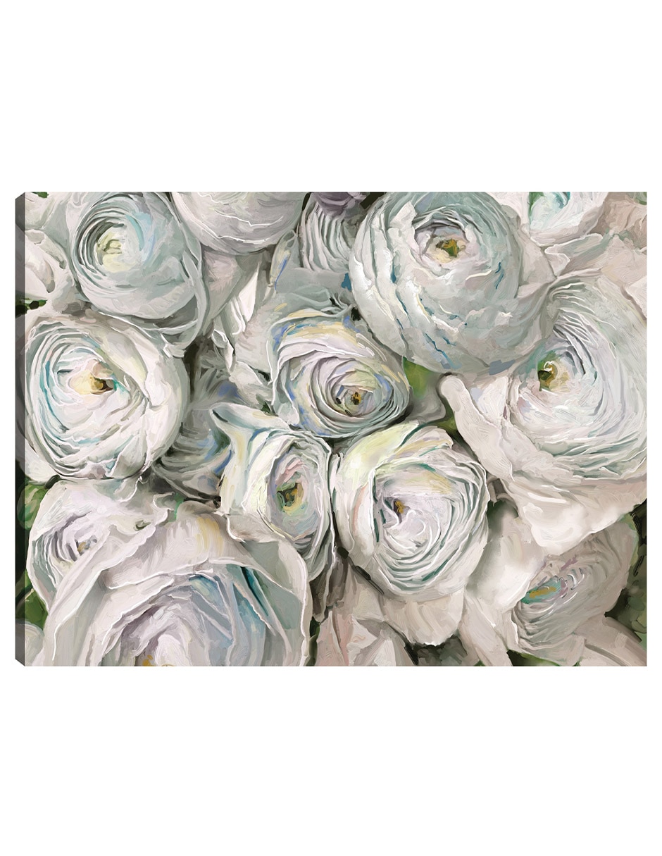Cuadro decorativo Ranúnculo blanco técnica mixta Floración