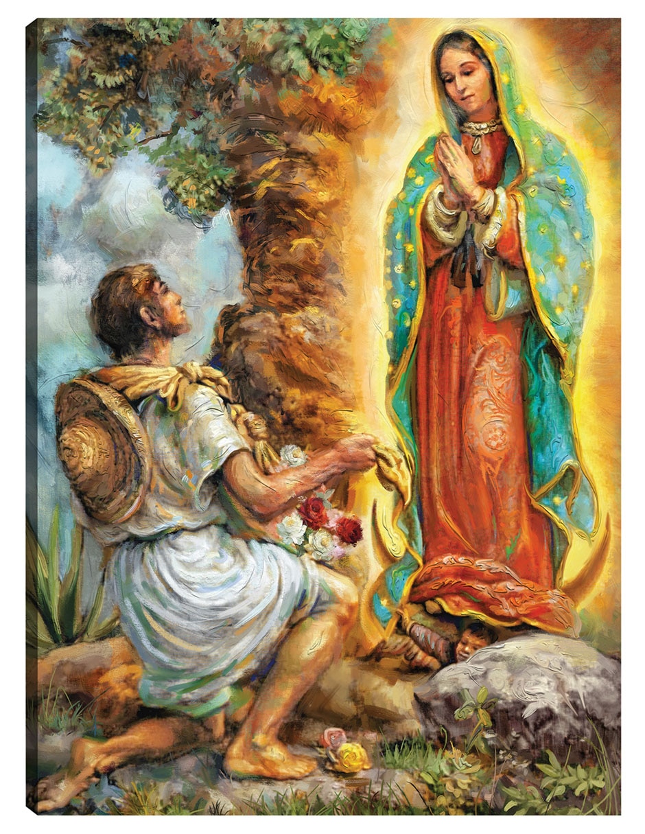 Cuadro decorativo Señora de Guadalupe y Juan Diego técnica mixta Vírgenes