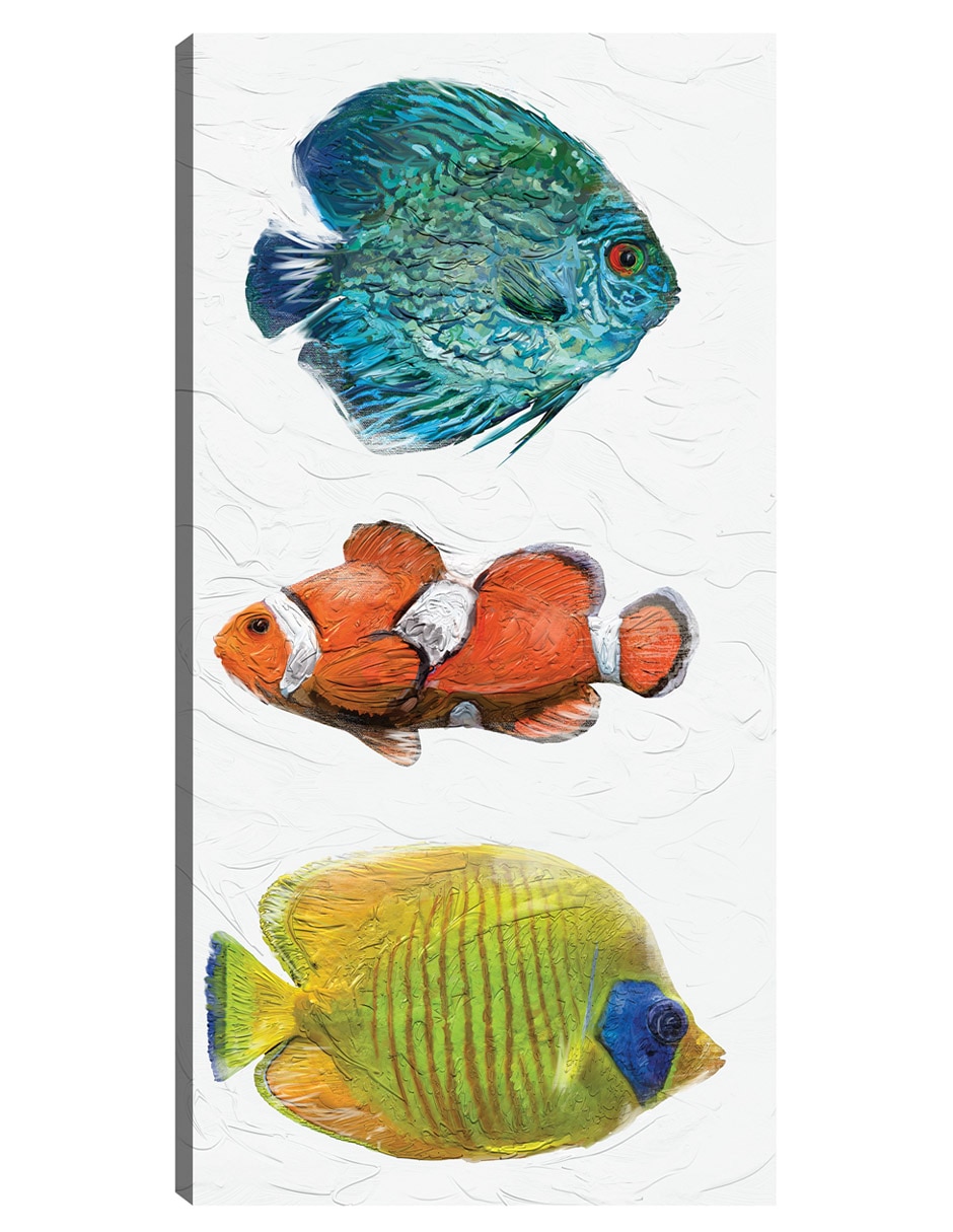 Cuadro decorativo Trío Tropical I técnica mixta Animales Marinos Cuadro decorativo Trío Tropical I técnica mixta Animales Marinos