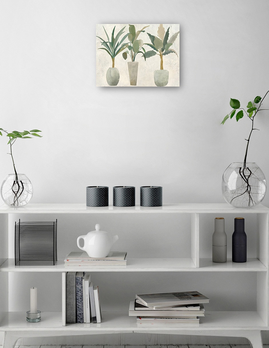 Cuadro decorativo Trío verde técnica mixta Macetas 2