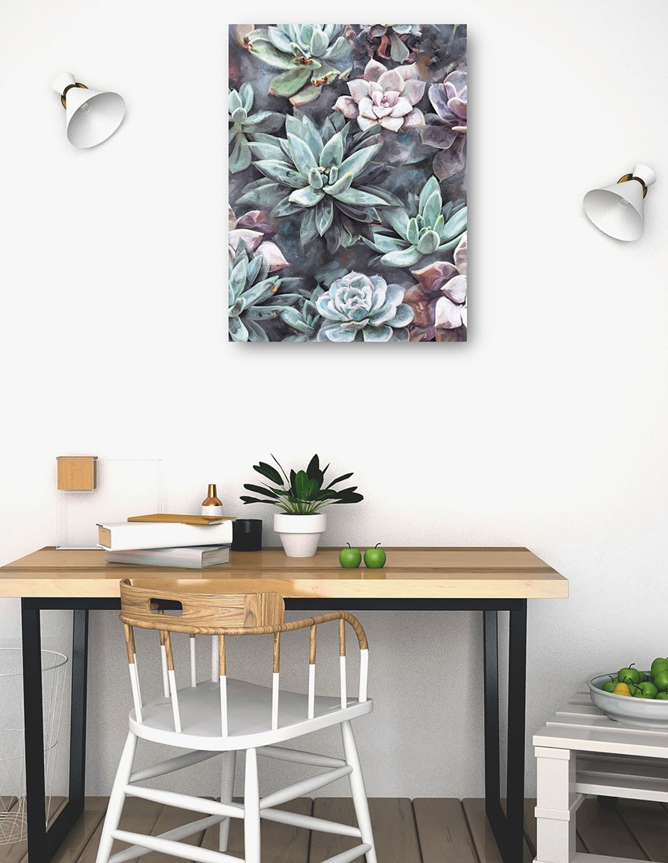 Cuadro decorativo Suculentas en gris técnica mixta Floración 4