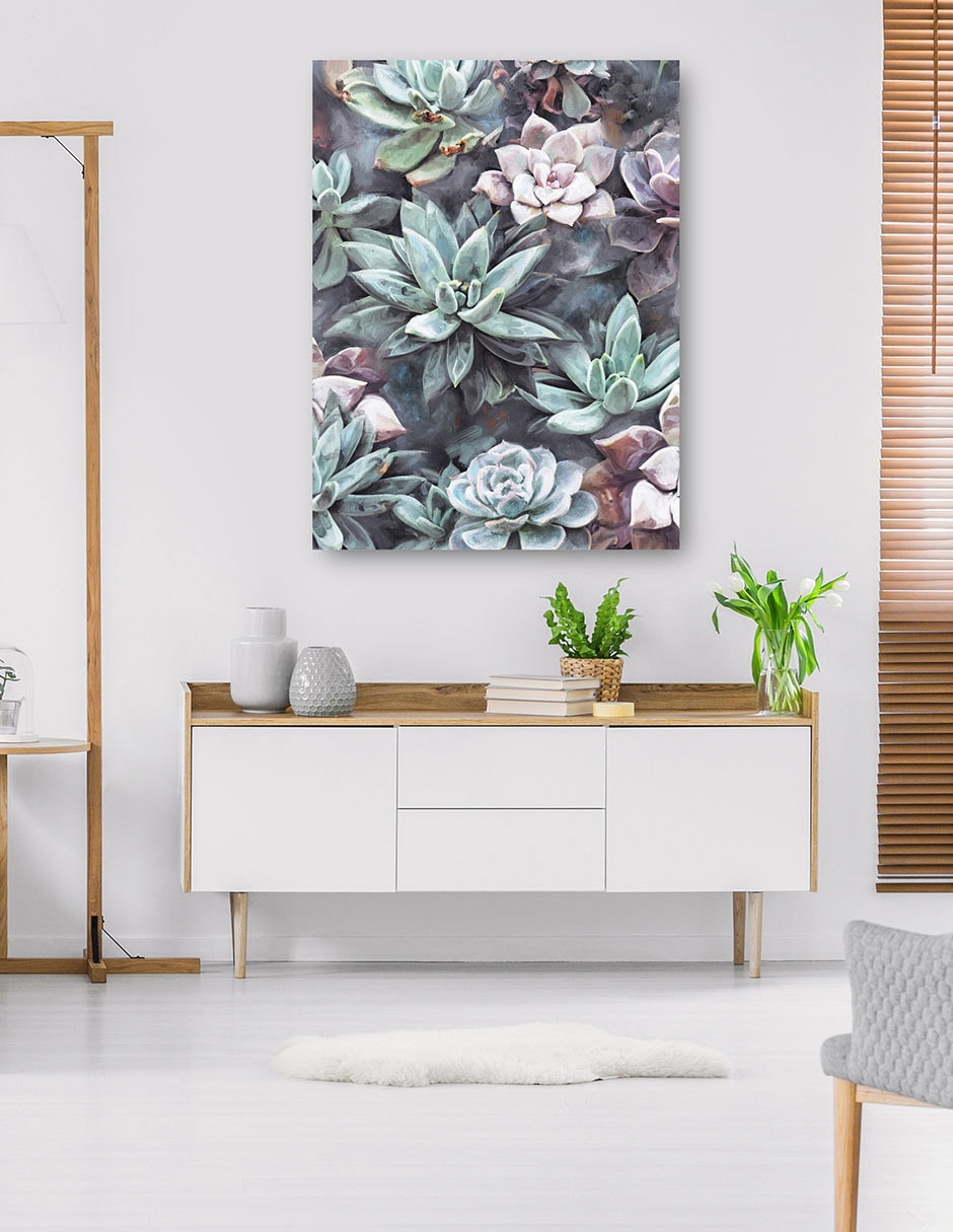 Cuadro decorativo Suculentas en gris técnica mixta Floración 6