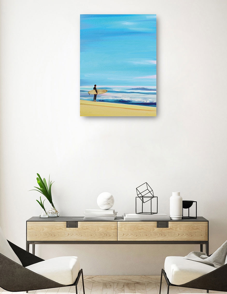 Cuadro decorativo Surfista de mediados de siglo técnica mixta Playas 3