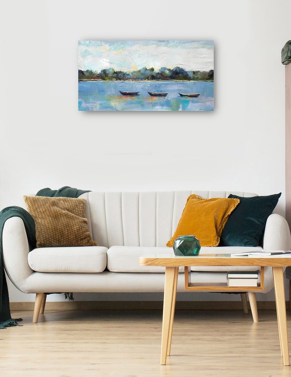 Cuadro decorativo Trío de botes de remos técnica mixta Lagos 5