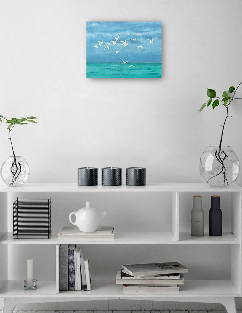Cuadro decorativo Vuelo costero técnica mixta Aves Silvestres 2
