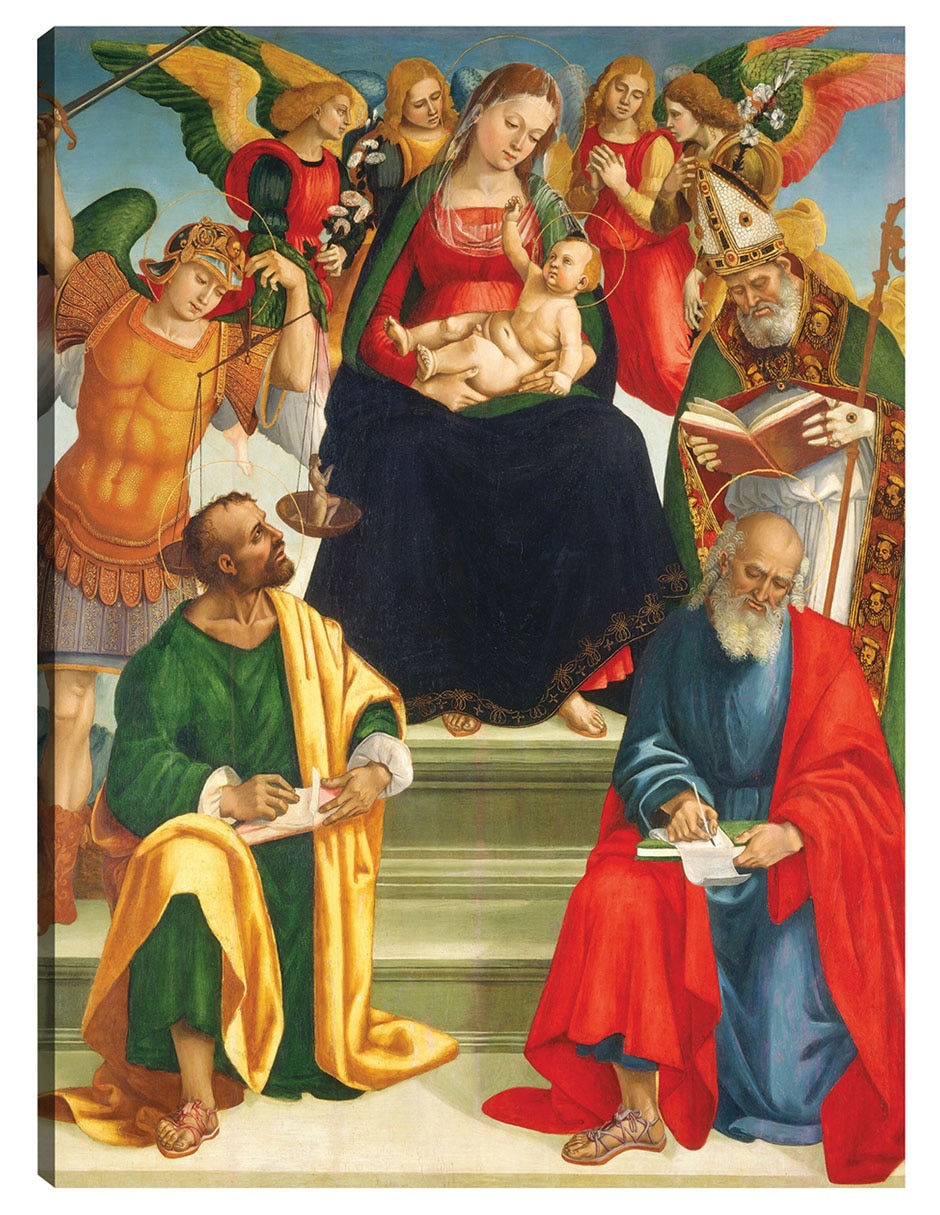 Cuadro decorativo Virgen y el Niño con santos y ángeles, mediados o finales de la década de 1510 técnica mixta Figuras Celestiales