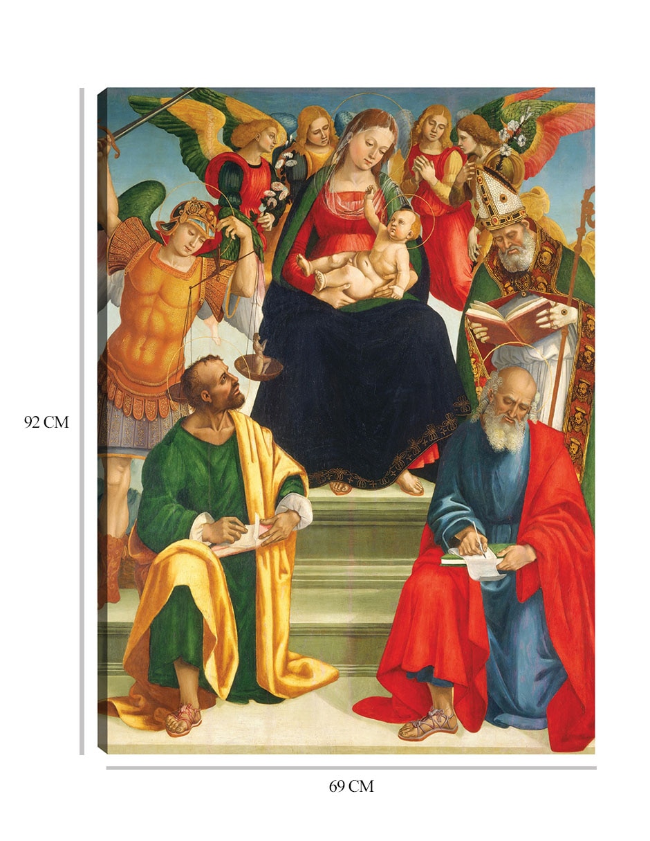 Cuadro decorativo Virgen y el Niño con santos y ángeles, mediados o finales de la década de 1510 técnica mixta Figuras Celestiales 2