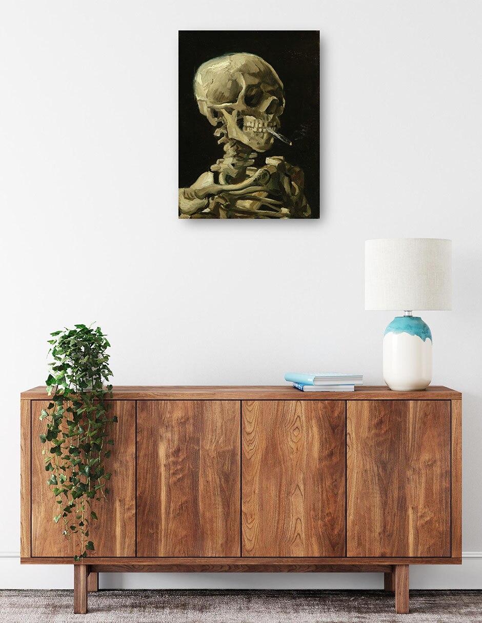 Cuadro decorativo Cabeza de esqueleto con un cigarrillo encendido técnica mixta Formas 3