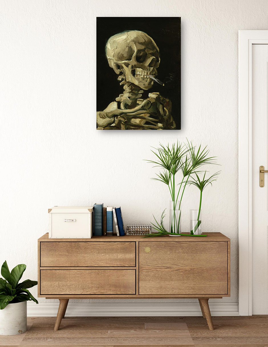 Cuadro decorativo Cabeza de esqueleto con un cigarrillo encendido técnica mixta Formas 4