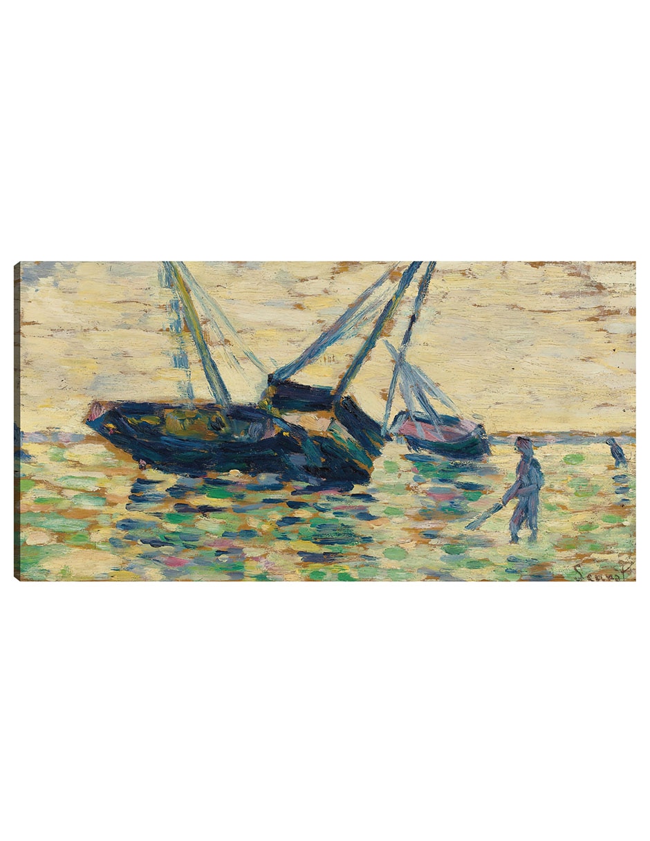 Cuadro decorativo Tres barcos y un marinero (Estudio para el varamiento en Grandcamp) (1885) técnica mixta Navegación