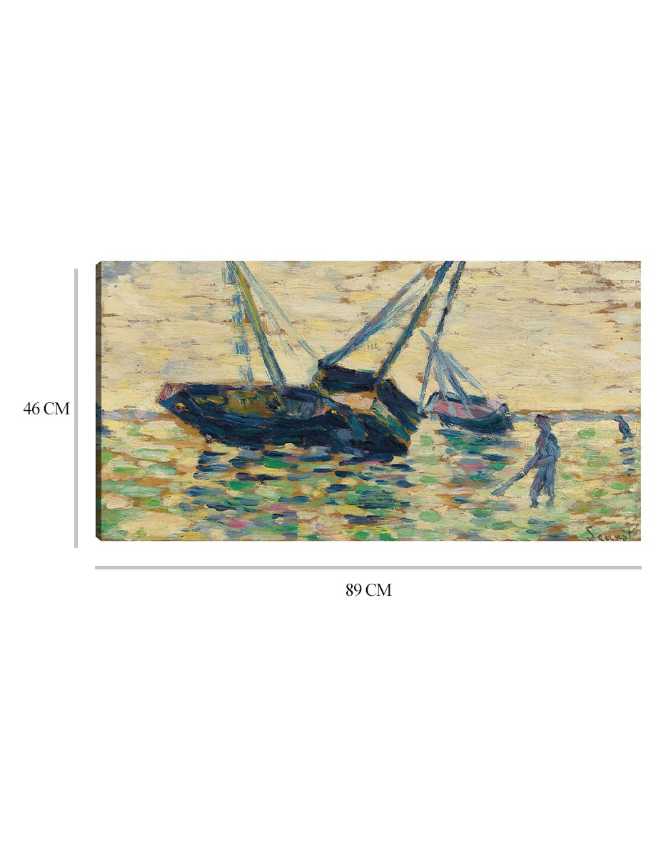 Cuadro decorativo Tres barcos y un marinero (Estudio para el varamiento en Grandcamp) (1885) técnica mixta Navegación 2