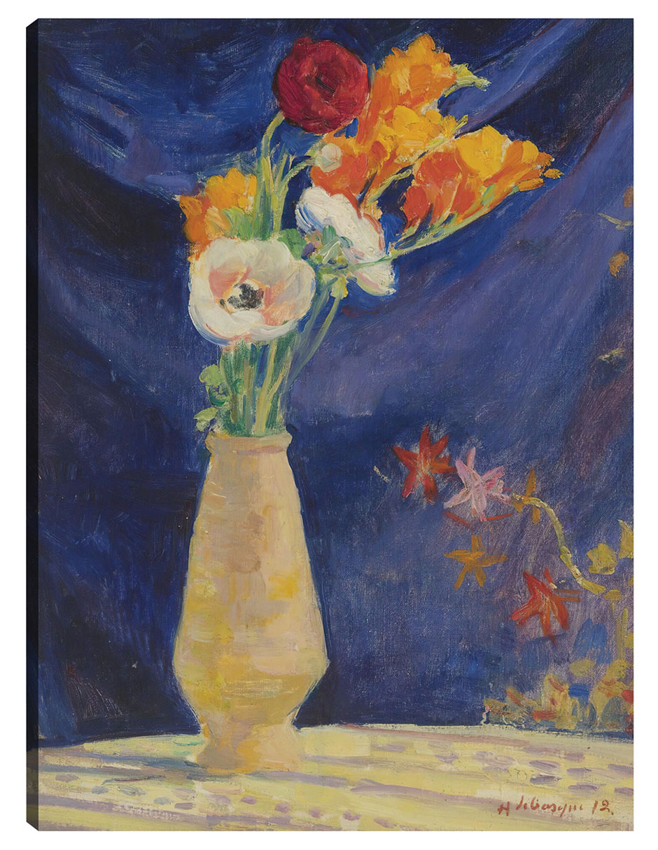 Cuadro decorativo Jarrón de anémonas sobre fondo azul (1912) técnica mixta Floreros Cuadro decorativo Jarrón de anémonas sobre fondo azul (1912) técnica mixta Floreros