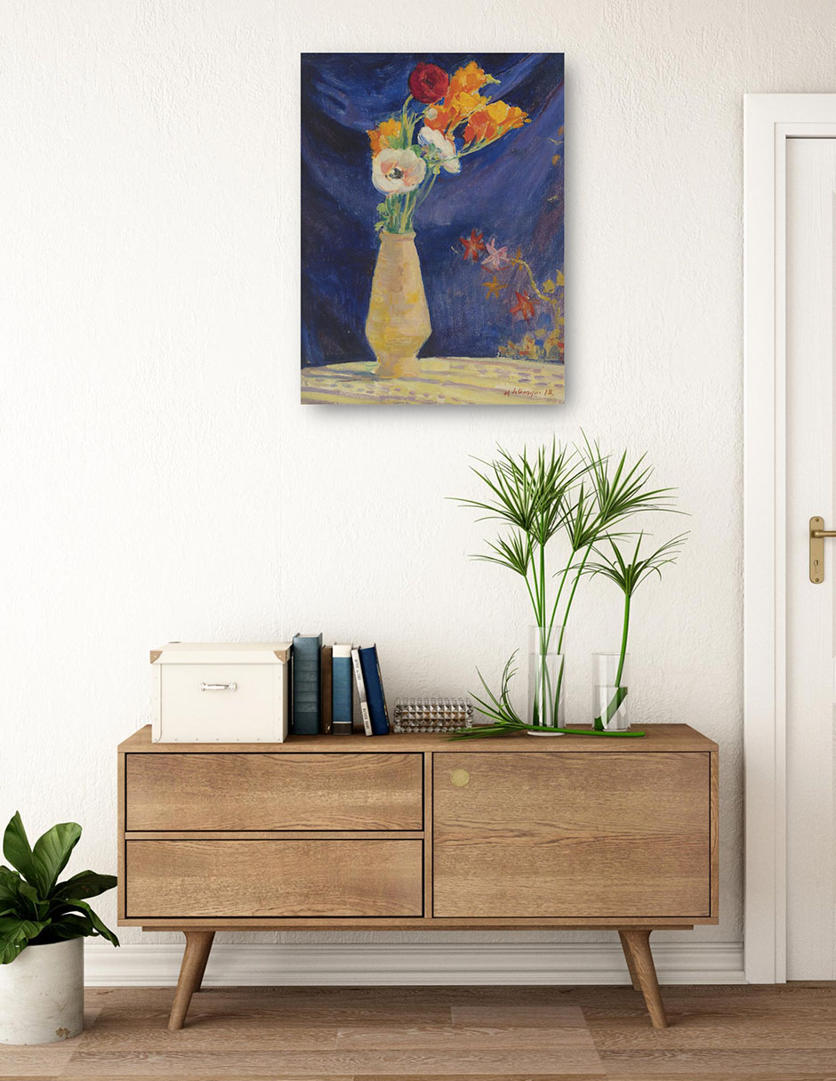Cuadro decorativo Jarrón de anémonas sobre fondo azul (1912) técnica mixta Floreros 4