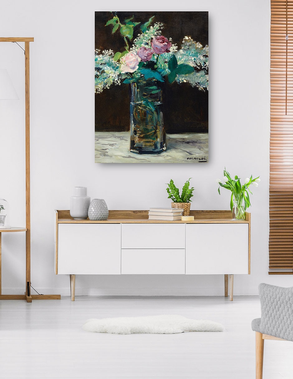 Cuadro decorativo Jarrón de lilas y rosas blancas (1883) técnica mixta Floreros 4
