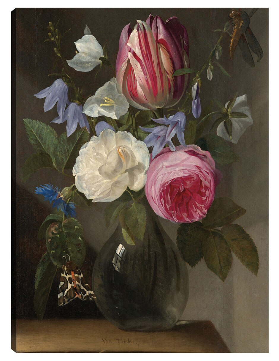 Cuadro decorativo Rosas y un tulipán en un jarrón de cristal, c. 1650/1660 técnica mixta Floreros