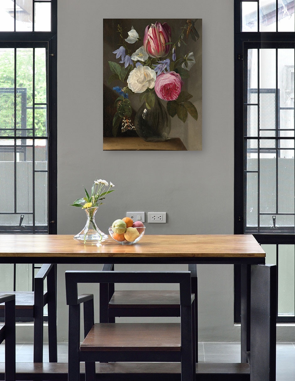 Cuadro decorativo Rosas y un tulipán en un jarrón de cristal, c. 1650/1660 técnica mixta Floreros 4